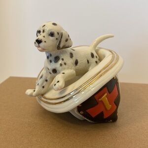 Lenox Retired 2 Piece “Firehouse Fun”Fire Hat w/Playful Dalmatian Pup Bone China